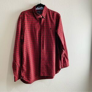 Ralph Lauren red blue plaid long sleeve button down collar shirt XL cotton‎